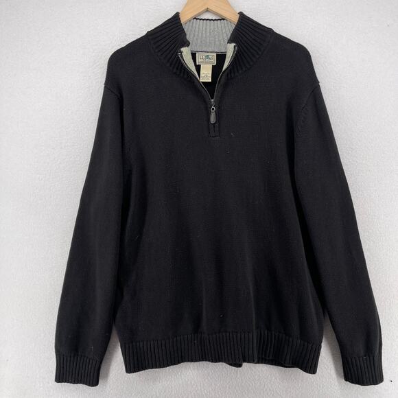 LL BEAN Sweater Mens L Heavyweight 1/4 Zip Pullover Cotton Black - Picture 1 of 11